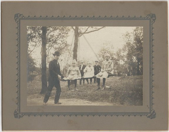 Butterfield_Elmer and daughters on swing Lalla Hazel and Lillian_Minneapolis