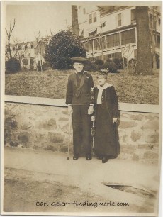 Carl Geier and possibly his mother Bertha Servatius Keane_location unknown_after duty in Navy_note the cane.jpg